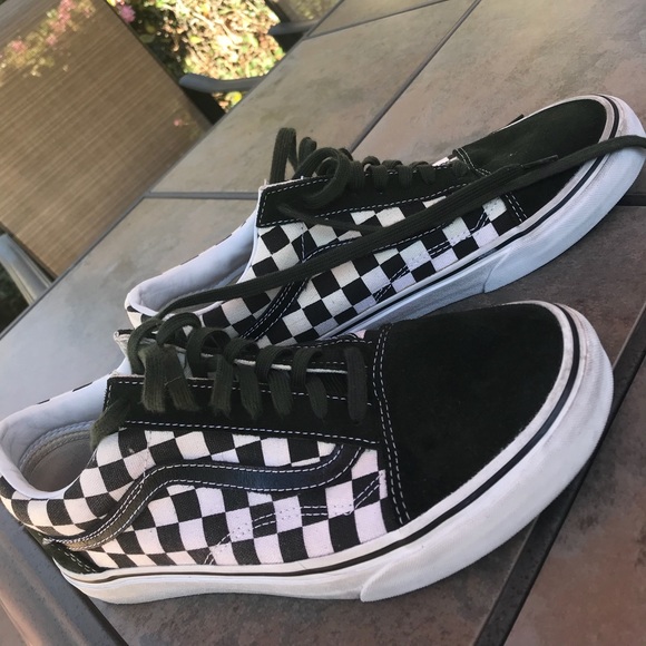 olive green checkered vans